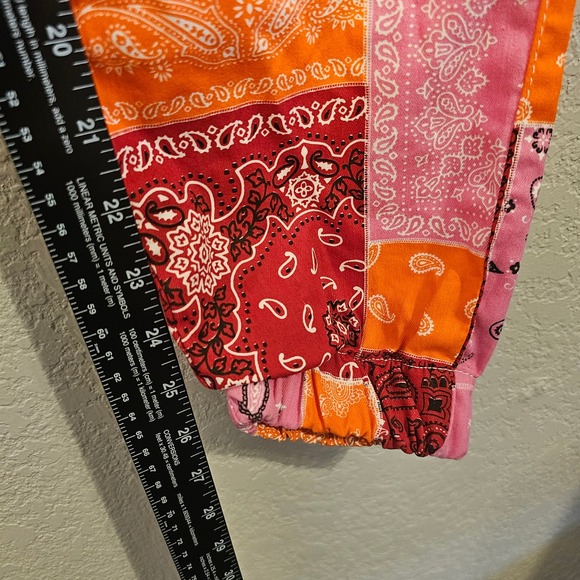 Kreamy Pink Orange Bandana Patchwork Cargo Jogger Pants NWT Streetwear Artsy M - Picture 7 of 7